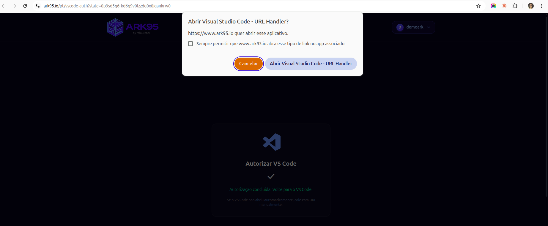3. Autorize no navegador